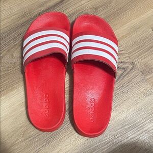 Adidas Red and White Slide Sandals